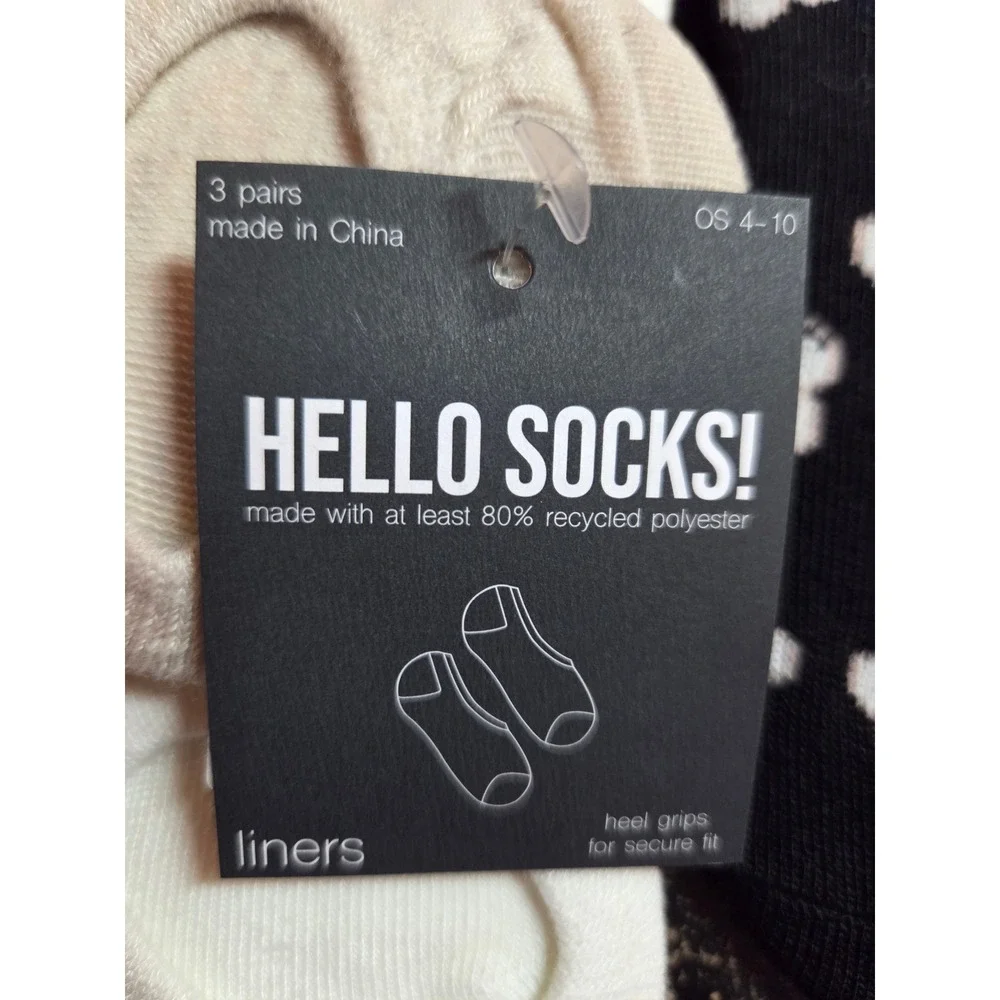 Hello Socks! 3 Pack Dog Bone Liner Socks Oatmeal Black Ivory OS 4-10
